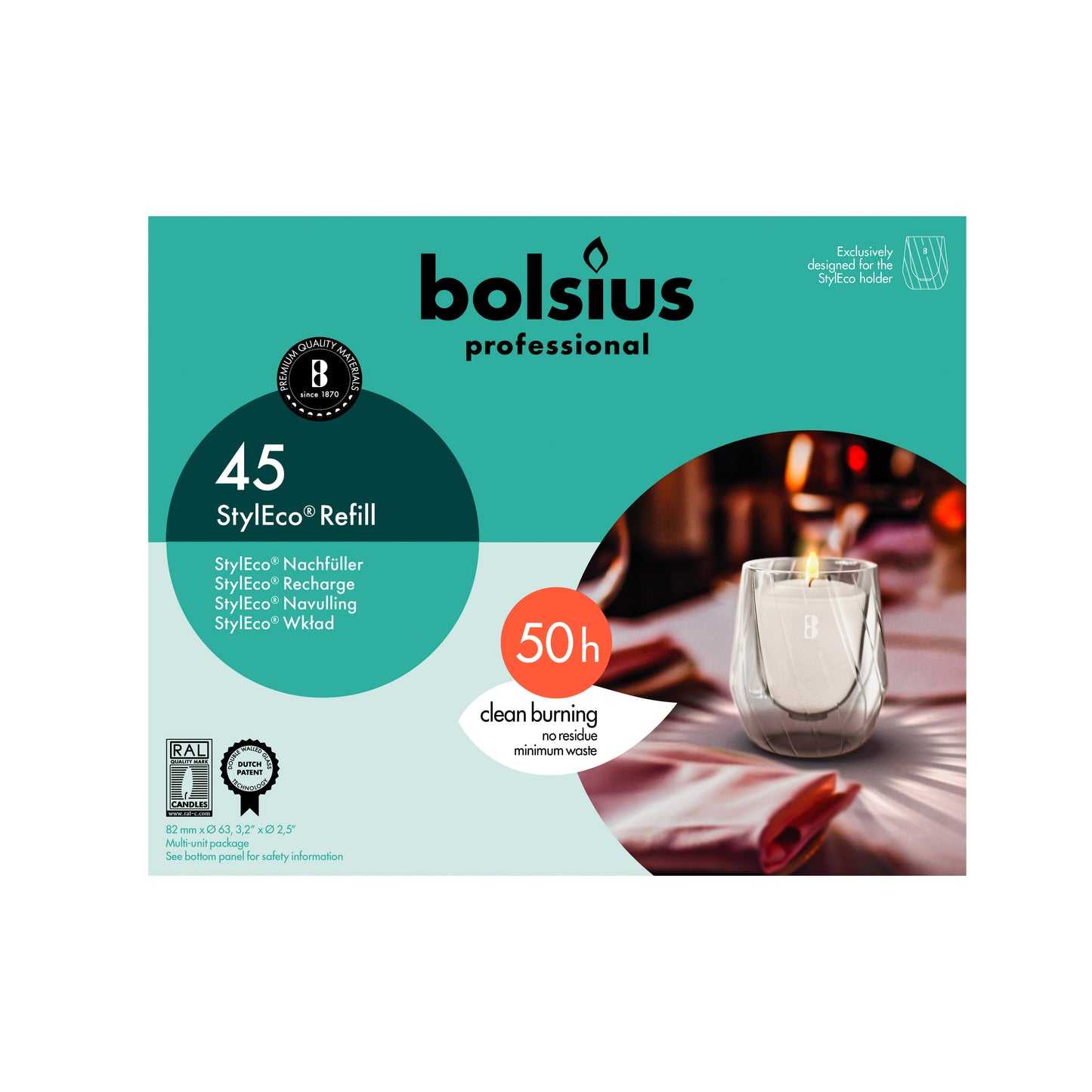 Bolsius Professional StylEco Refills, Wit, 50 uur, 45 stuks
