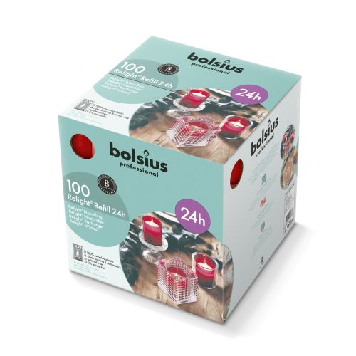 Bolsius Professional Relight navulling, Rood, 24 uur, 100 stuks