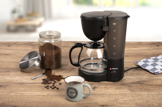 Koffiezetapparaat, Alpina, 1.25 Liter Filterkoffie - Met glazen kan voor 12 kopjes, Warmhoudplaat