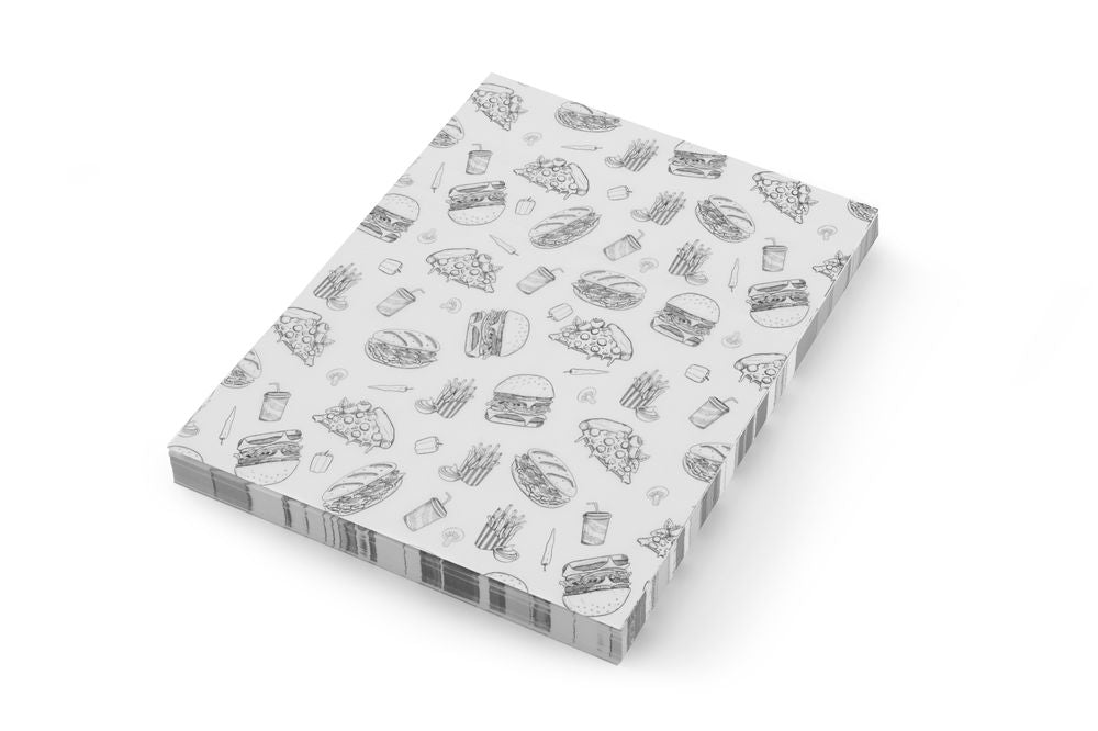 Vestbestendig papier, HENDI, Illustratie fast-food patroon, 500 st., 200x250mm