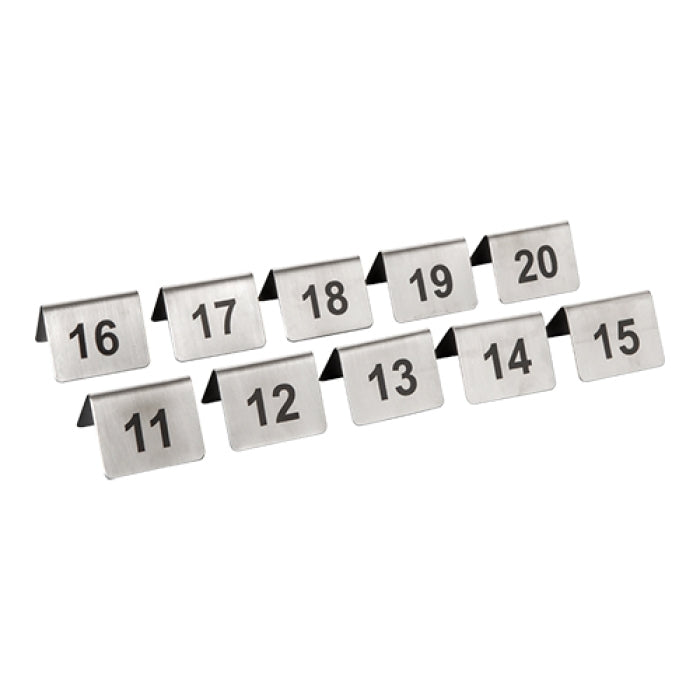 Tafelnummers set 11-20 - RVS bordjes met tafelnummers 11 t/m 20