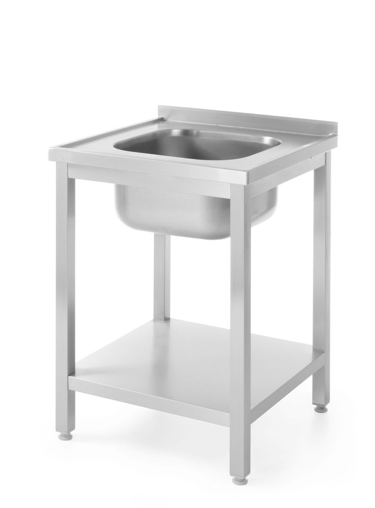 Spoeltafel met plank – geschroefd, diepte 600 mm, HENDI, Profi Line, Gecentreerd, 600x600x(H)850mm