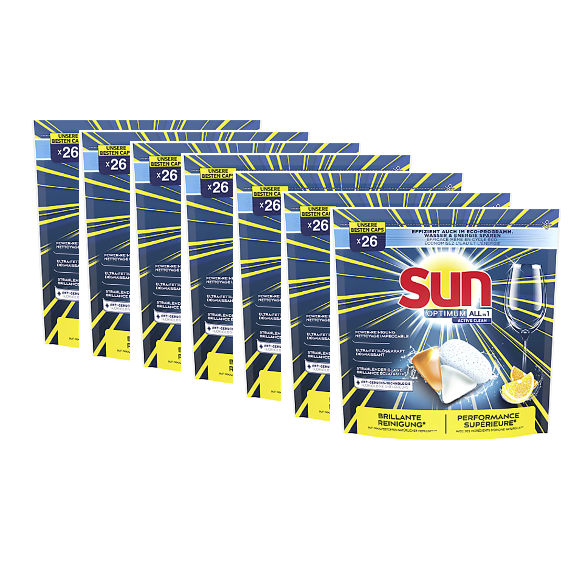 182x SUN Optimum Citroen All-in-1 Vaatwastabletten, 7 x 26 tabletten