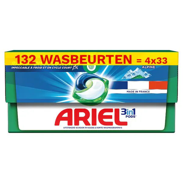 Ariel 3in1 Wasmiddel Pods, Alpine, 132 wasbeurten (4 x 33)