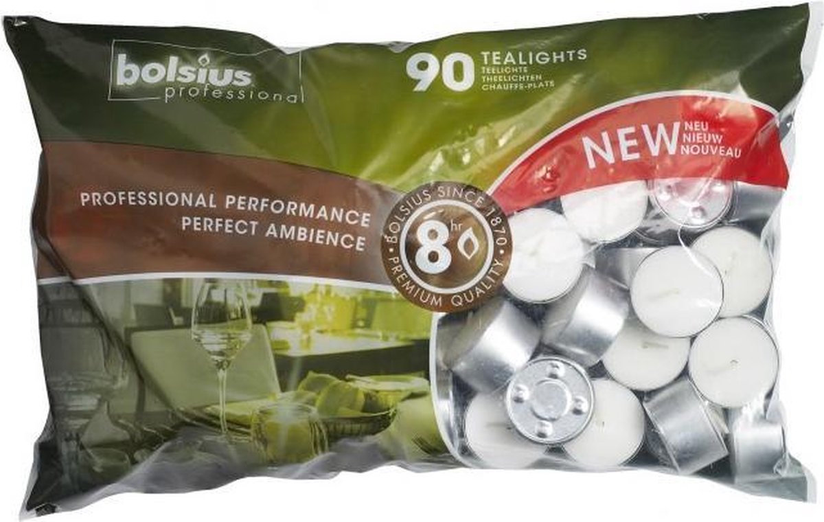 Dinerkaars Theelichten 8 uur zak 90 16/38 Wit