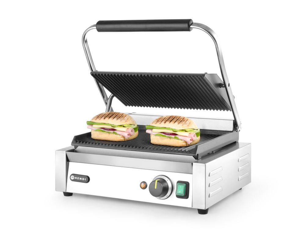 Contactgrill paninigrill, HENDI, boven en onder geribd, 230V/2200W, 430x370x(H)210mm