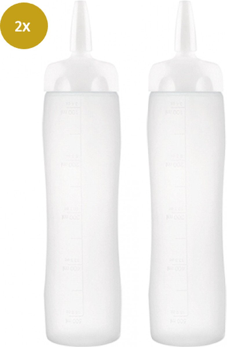 2x Araven Sausfles met Maatverdeling - 0,5L - Transparant - Portioneerflessen/ doseerflessen / Sausflessen