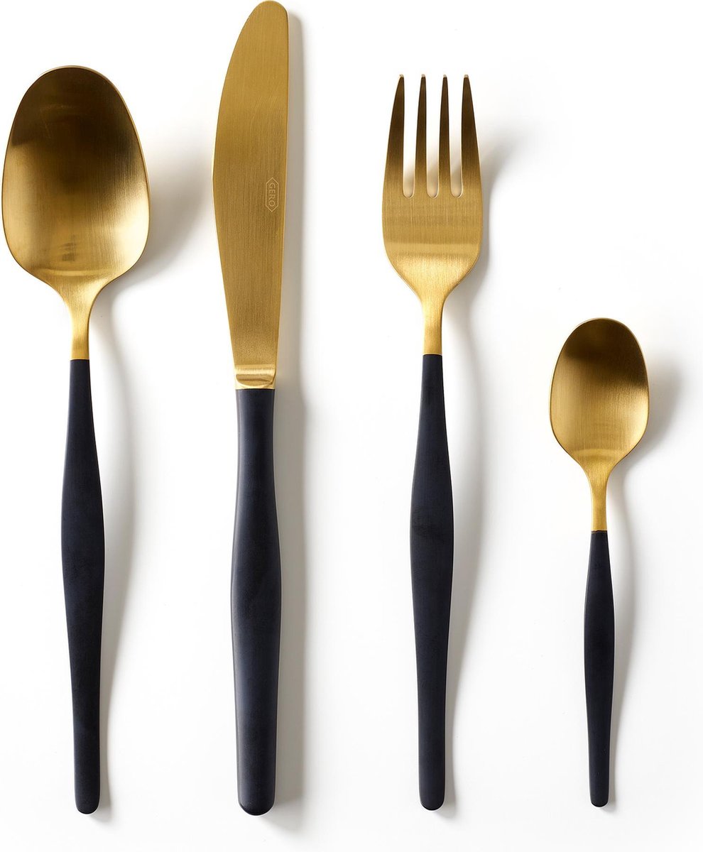 Gero Roos bestekset - 24 stuks - 6 persoons - zwart/goud