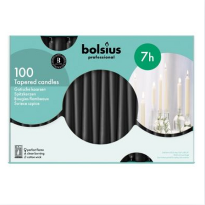 Bolsius Professional, Gotische kaarsen, Zwart 24cm, 7 uur, 100 stuks