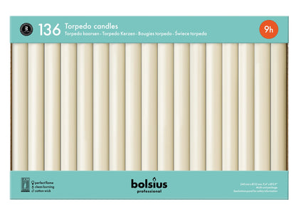 Bolsius Professional, Torpedokaarsen, Ivoor 24cm, 9 uur, 136 stuks