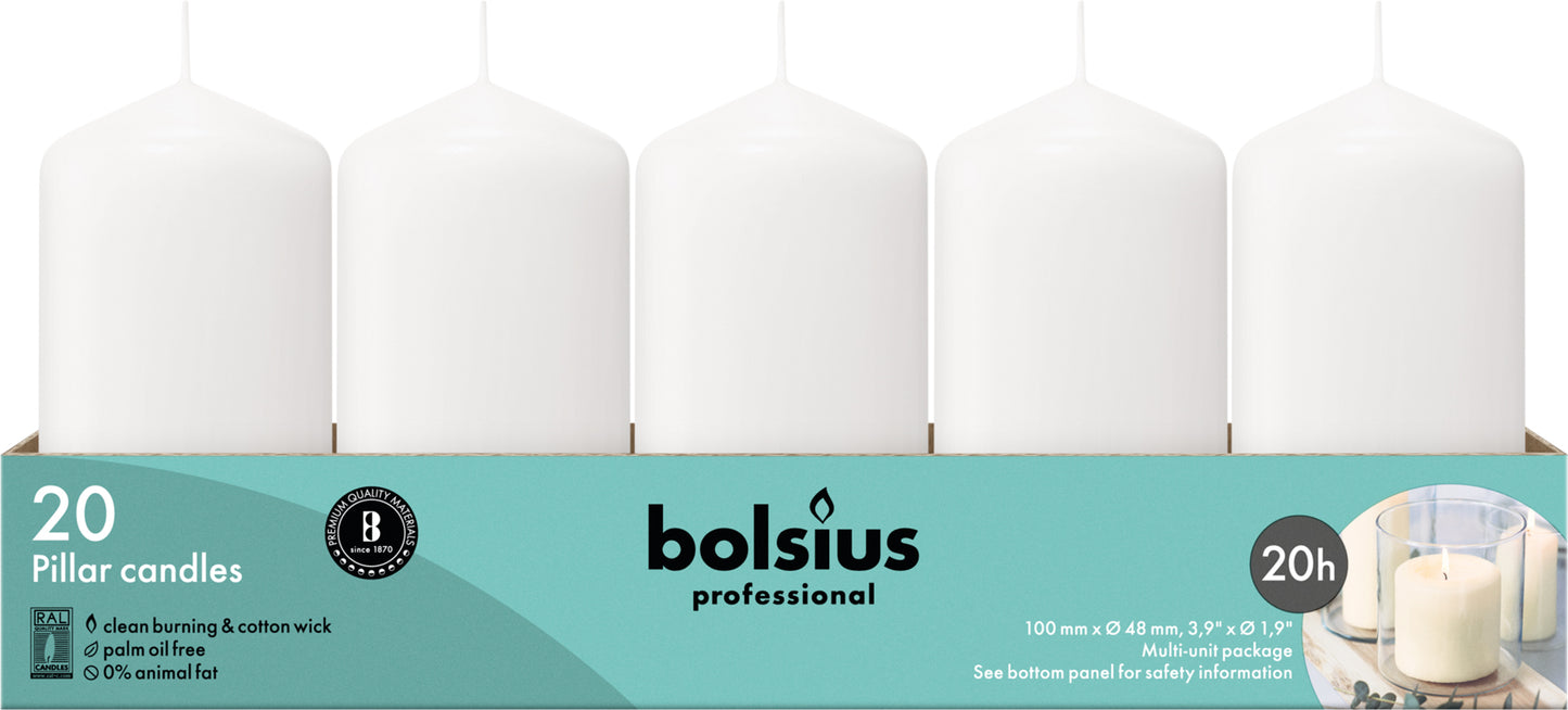 Bolsius Professional, Stompkaarsen, Wit 10 cm, 20 uur, 20 stuks
