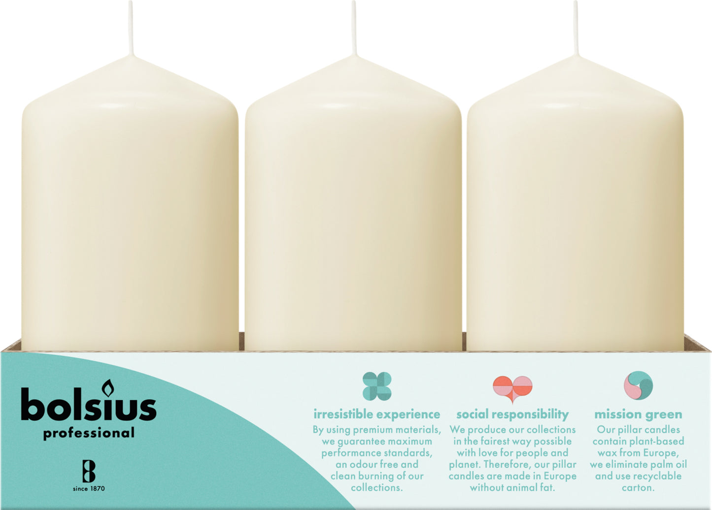 Bolsius Professional, Stompkaarsen, Ivoor 12cm, 33 uur, 12 stuks