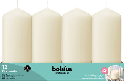 Bolsius Professional, Stompkaarsen, Ivoor 17 cm, 62 uur, 12 stuks