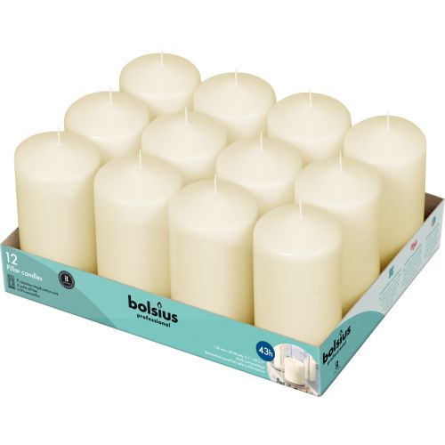 12 stuks Bolsius ivoor stompkaarsen 130/70 (43 uur)