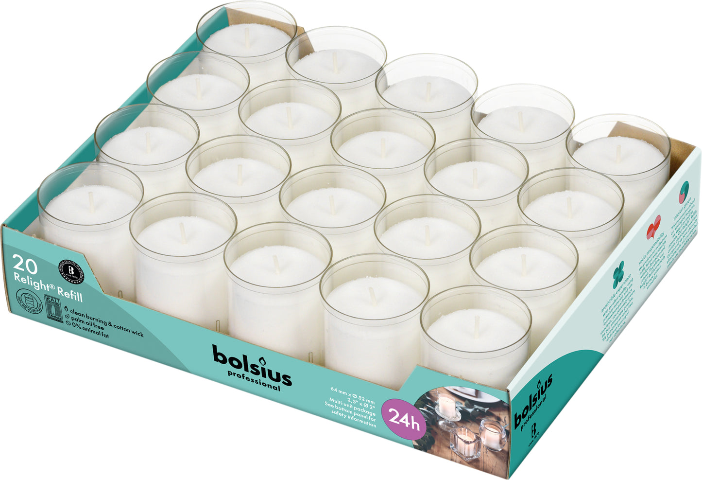 Bolsius Professional, Navulling Relight, Transparant, 20 stuks, 24 branduren