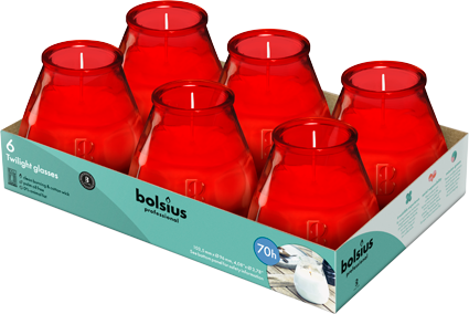 Bolsius Prof., Buitenkaars in glas, Twilight, Rood, 70 uur, 6 stuks