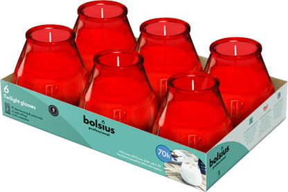 Bolsius Prof., Buitenkaars in glas, Twilight, Rood, 70 uur, 6 stuks