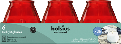 Bolsius Prof., Buitenkaars in glas, Twilight, Rood, 70 uur, 6 stuks