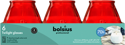 Bolsius Prof., Buitenkaars in glas, Twilight, Rood, 70 uur, 6 stuks