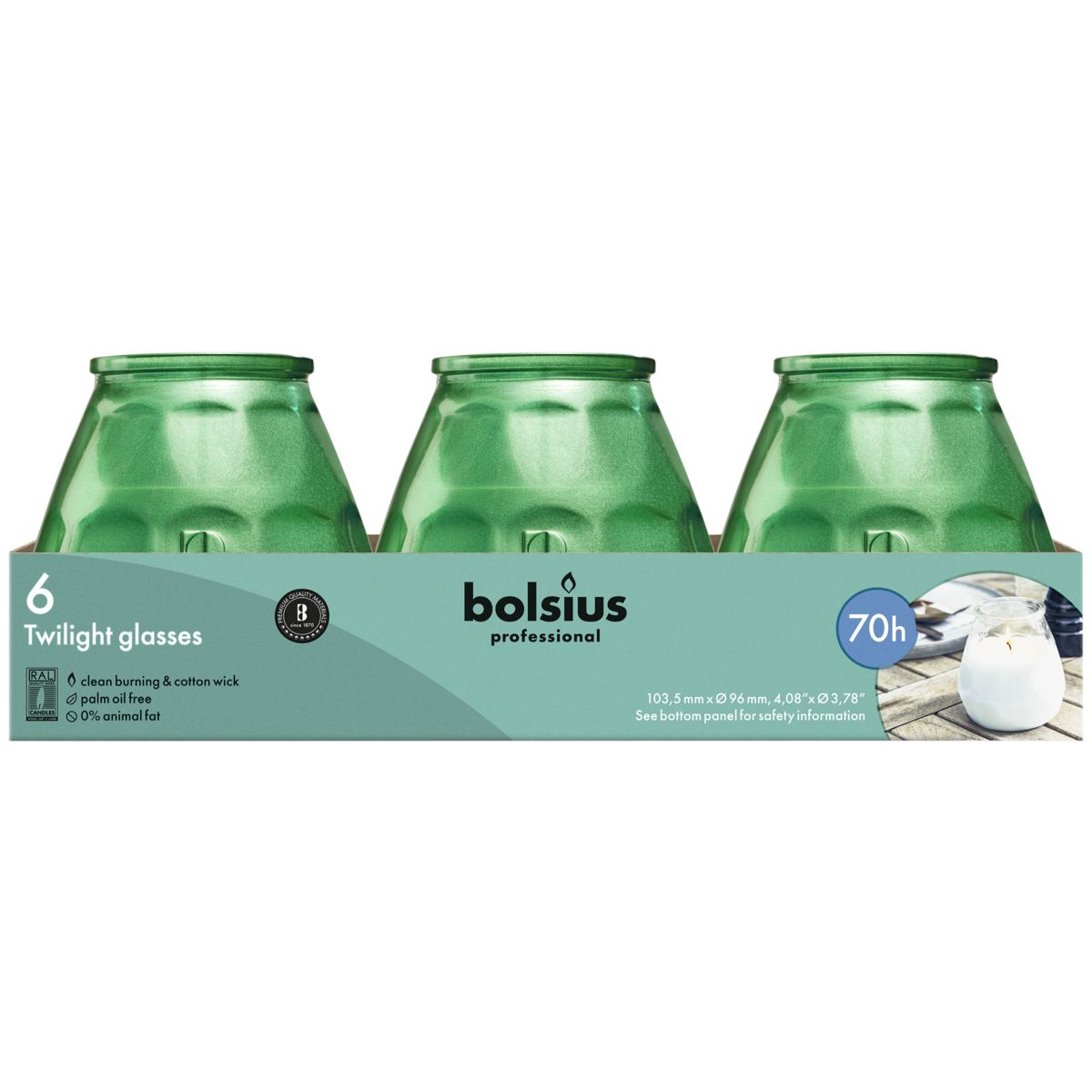 Bolsius Professional, Twilight, Metallic Groen, 70 uur, 6 stuks