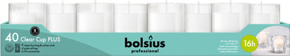 Bolsius Professional Clear Cups waxinelichtjes Wit, 40 stuks, 16 uur brandtijd