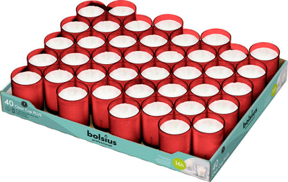 Bolsius Professional Clear Cups waxinelichtjes Rood, 40 stuks, 16 uur brandtijd