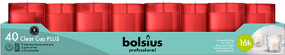 Bolsius Professional Clear Cups waxinelichtjes Rood, 40 stuks, 16 uur brandtijd
