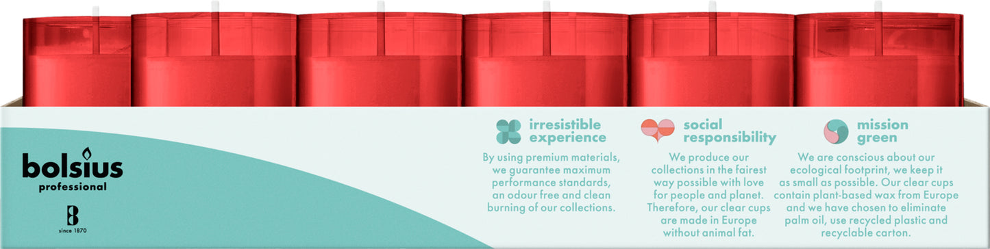 Bolsius Professional Clear Cups waxinelichtjes Rood, 40 stuks, 16 uur brandtijd