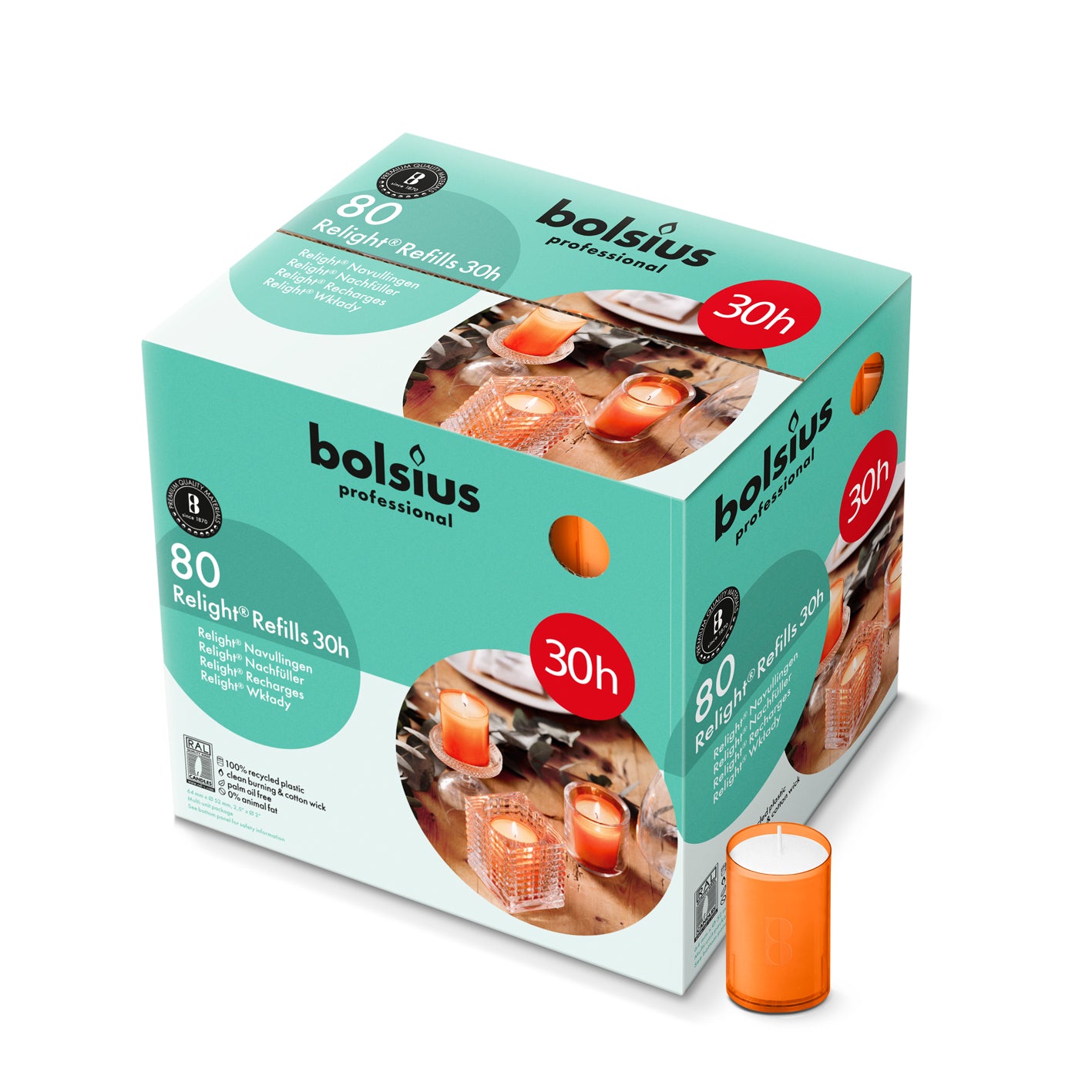 Bolsius Professional Relight navulling, Oranje, 30 uur, 80 stuks