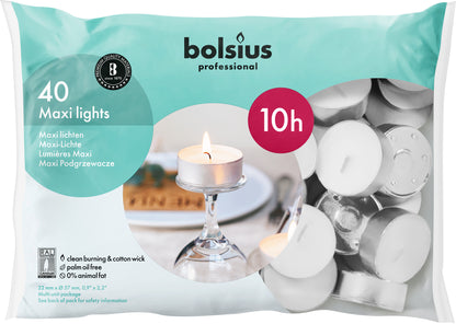 Bolsius Professional, Maxi Waxinelichten, Zilverkleurige cup, 10 uur, 40 stuks