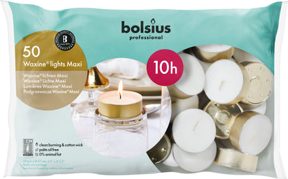 Bolsius Professional, Maxi Waxinelichten, Goud / Wit, 10 uur, 50 stuks