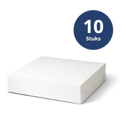 Taartdoos karton 36x36x8 cm, 10 stuks, Wit, BARSA, Zwanenhals gebaksdoos