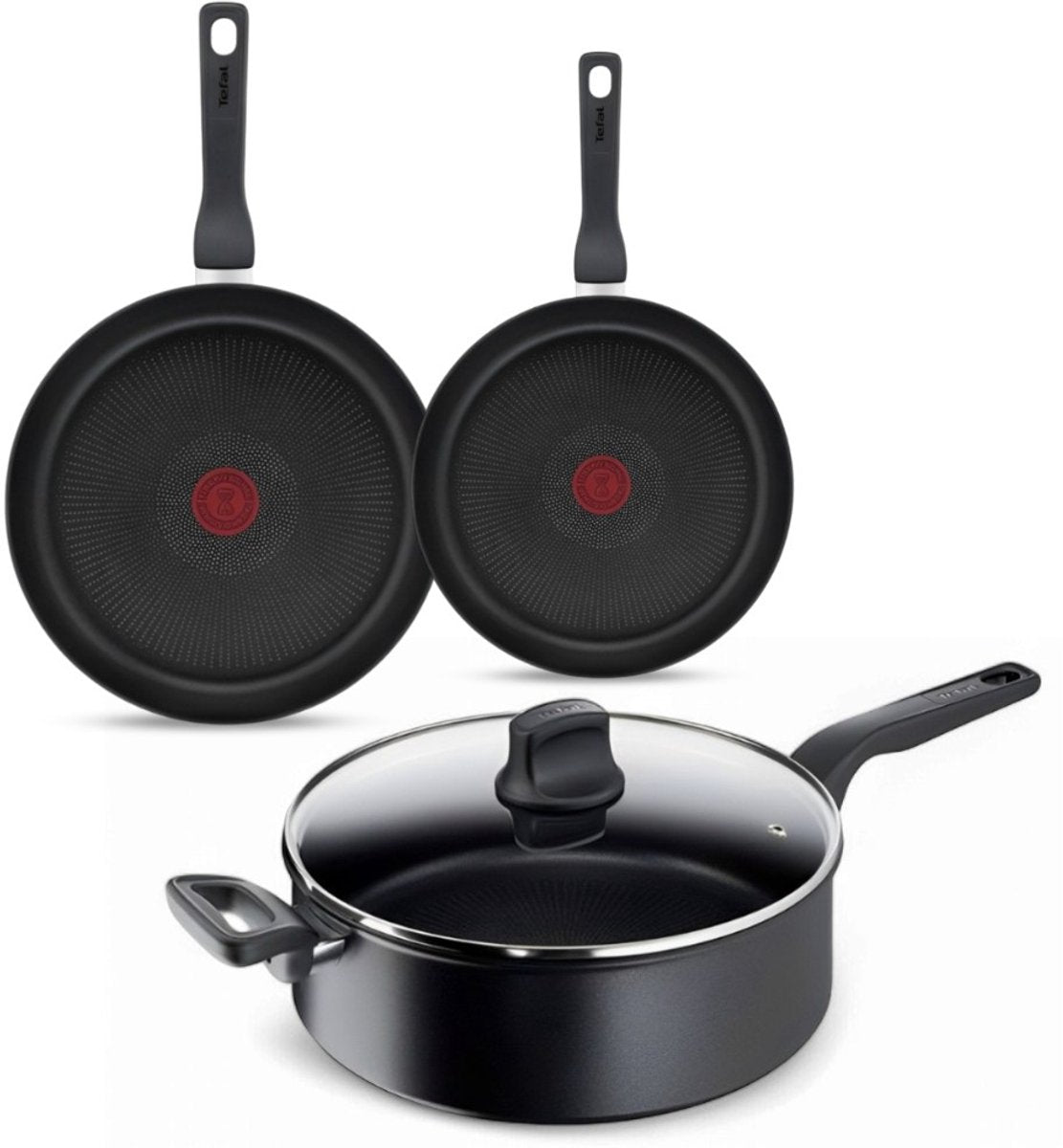 Tefal Hard Titanium PRO Pannenset Koekenpan Ø 24/28 cm + Hapjespan Ø 28cm, Alle Warmtebronnen