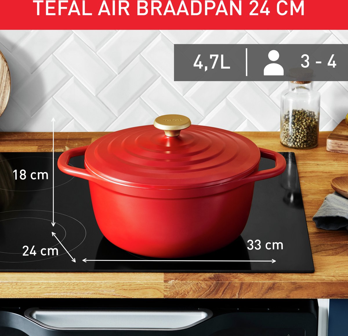 Tefal Air Braadpan Ø 24 cm, Rood