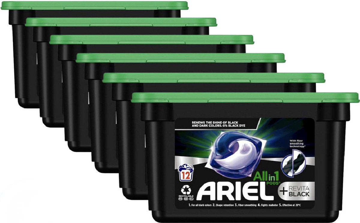 Ariel All-in-1 Pods +Revitablack wasmiddelcapsules - 6 x 12 stuks
