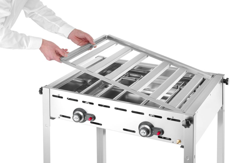 Green Fire met 2 branders, HENDI, Profi Line, Geëmailleerde gietijzeren bakplaat en rooster GN 1/1, 11,6kW, 740x615x(H)825mm