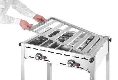 Green Fire met 2 branders, HENDI, Profi Line, Geëmailleerde gietijzeren bakplaat en rooster GN 1/1, 11,6kW, 740x615x(H)825mm