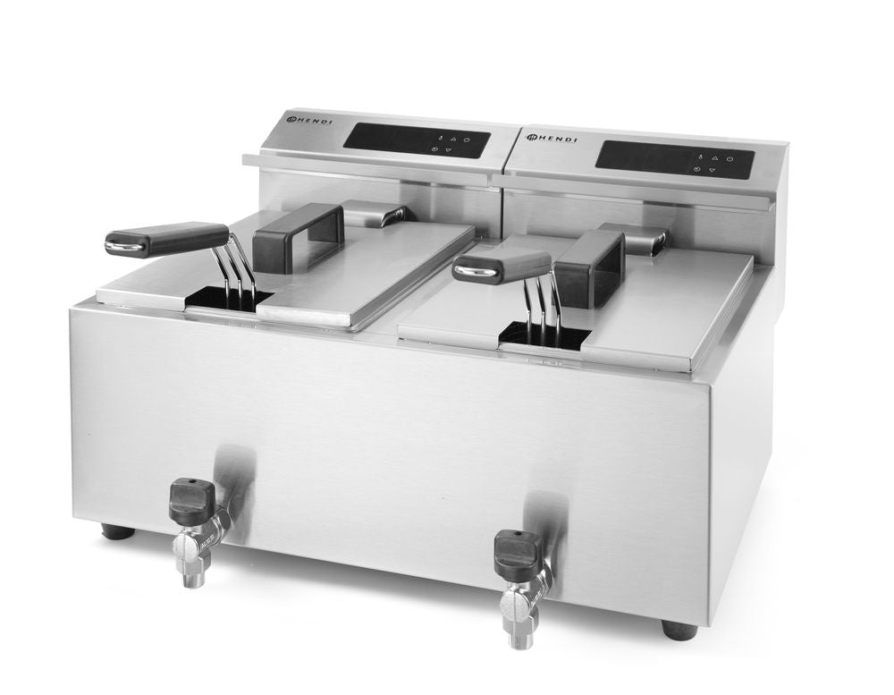 Friteuse Profi Line met aftapkraan digitaal - 2 x 8 l, HENDI, Profi Line, 16L, 230V/7000W, 605x515x(H)350mm