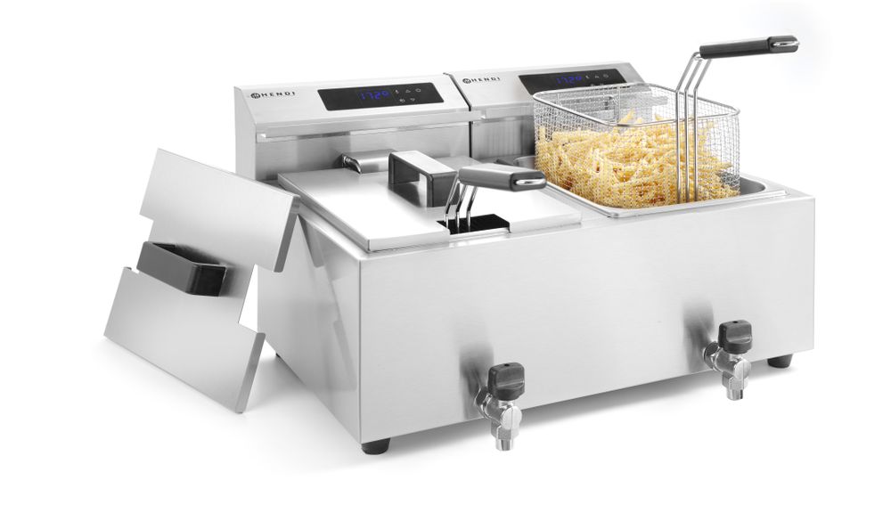 Friteuse Profi Line met aftapkraan digitaal - 2 x 8 l, HENDI, Profi Line, 16L, 230V/7000W, 605x515x(H)350mm