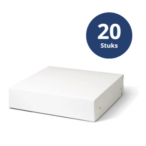 Taartdoos karton 36x36x8 cm, 20 stuks, Wit, BARSA, Zwanenhals gebaksdoos