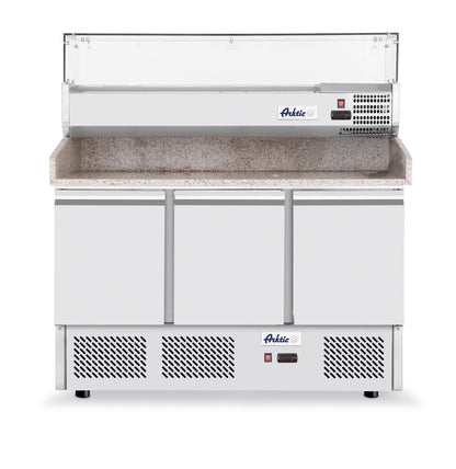 Pizzawerkbank met 3 deuren en koelvitrine 380+40L, Arktic, 254L, 230V/400W, 1400x700x(H)1491mm
