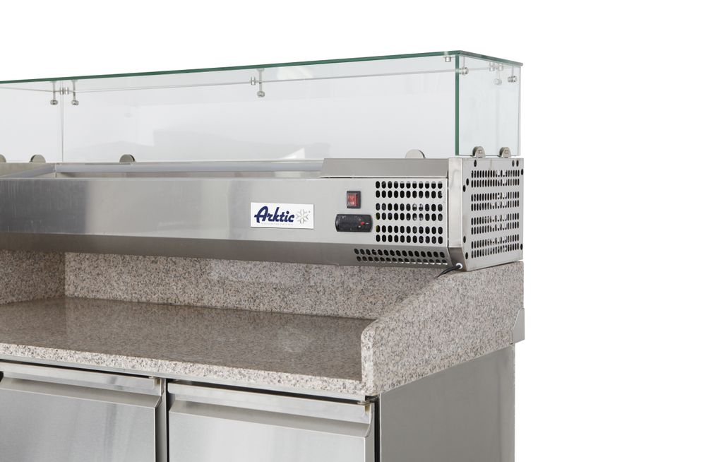 Pizzawerkbank met 3 deuren en koelvitrine 380+40L, Arktic, 254L, 230V/400W, 1400x700x(H)1491mm