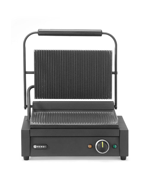 Contactgrill Panini, HENDI, geheel geribbeld, 230V/2200W, 430x375x(H)216 mm