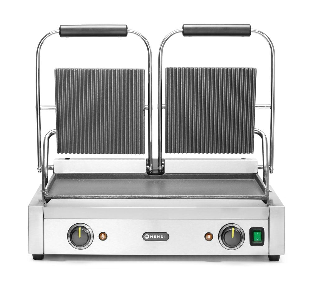 Contactgrill - dubbele versie, HENDI, boven geribd, onder glad, 230V/3600W, 570x395x(H)510mm