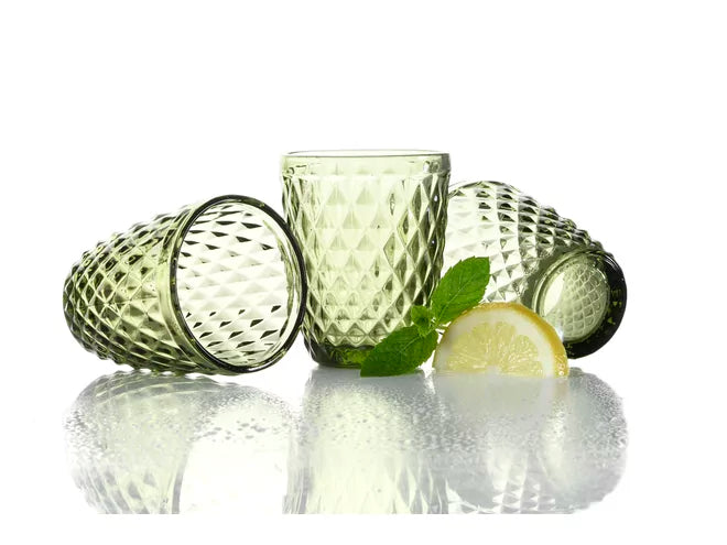 Waterglas Inspire Colors, 6 stuks, Groen, Ruitpatroon