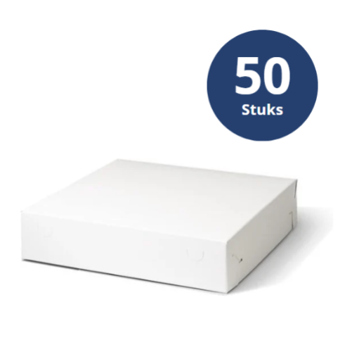 Taartdoos karton 36x36x8 cm, 50 stuks, Wit, BARSA, Zwanenhals gebaksdoos