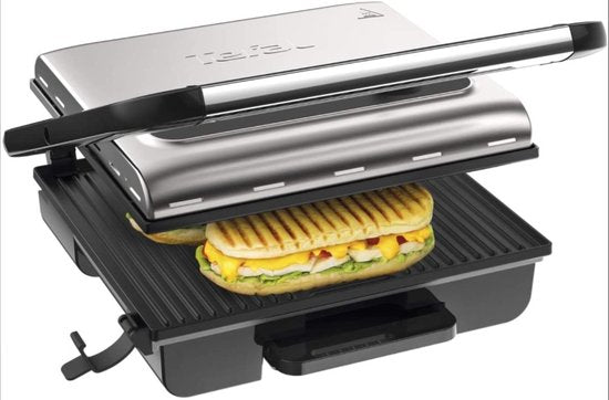 Tefal Inicio Grill Adjust, Contactgrill, Multifunctionele Paninigrill, GC242D, RVS, 2000W