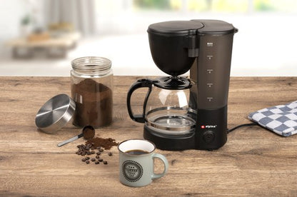 Koffiezetapparaat, Alpina, 1.25 Liter Filterkoffie - Met glazen kan voor 12 kopjes, Warmhoudplaat