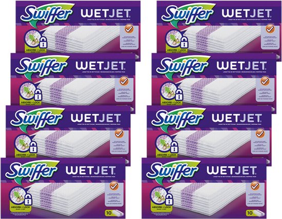 Swiffer WetJet Reinigingsdoekjes, Voordeelverpakking, 8x10 navullingen