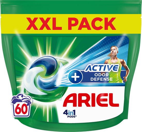 Ariel 4in1 Wasmiddel Pods, Actieve Geurbestrijding, 60 wasbeurten